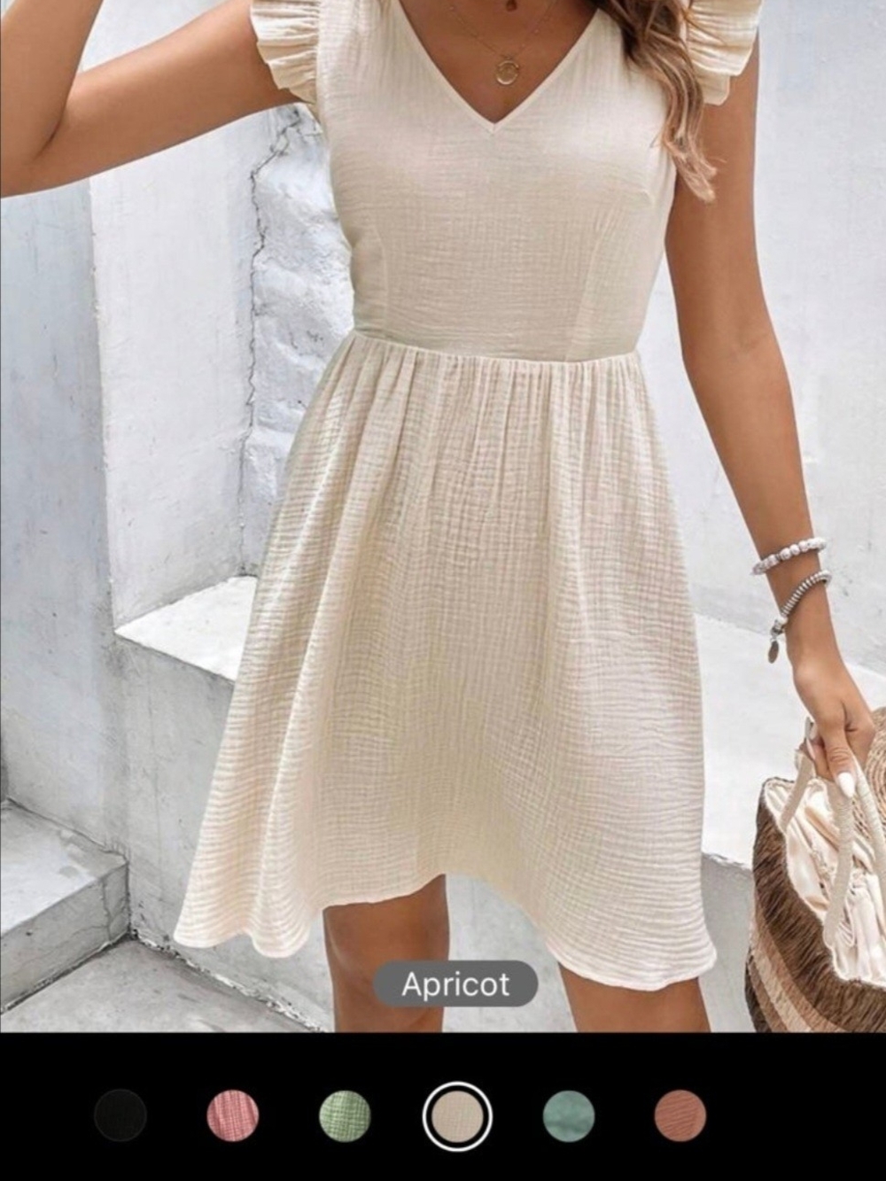 Apricot V-Neck Flutter Sleeve Summer Dress